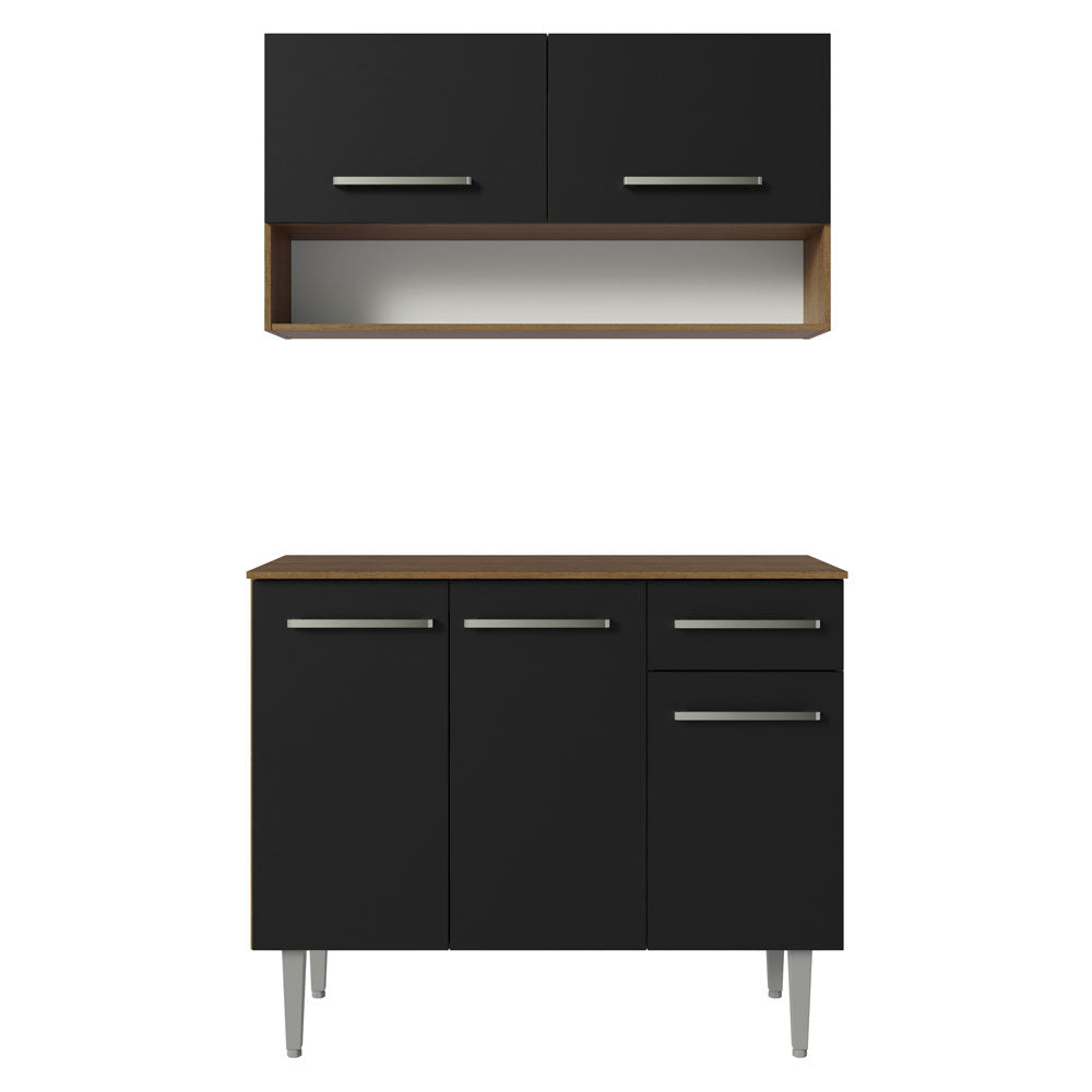 Cocina Compacta 105 cm 5 Puertas 1 Cajón Marrón/Negro Emilly Madesa