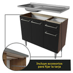 Cocina Compacta 137 cm 7 Puertas 1 Cajón con Bacha de Acero Inoxidable Marrón/Negro Emilly Madesa