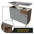 Combo completo de Cocina 229 cm 9 Puertas 1 Cajón con Bacha de Acero Inoxidable Marrón/Gris Emilly Madesa