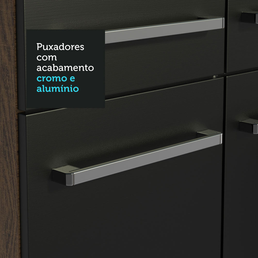 Combo completo de Cocina 293 cm 13 Puertas 1 Cajón con Bacha de Acero Inoxidable Marrón/Negro Emilly Madesa 09