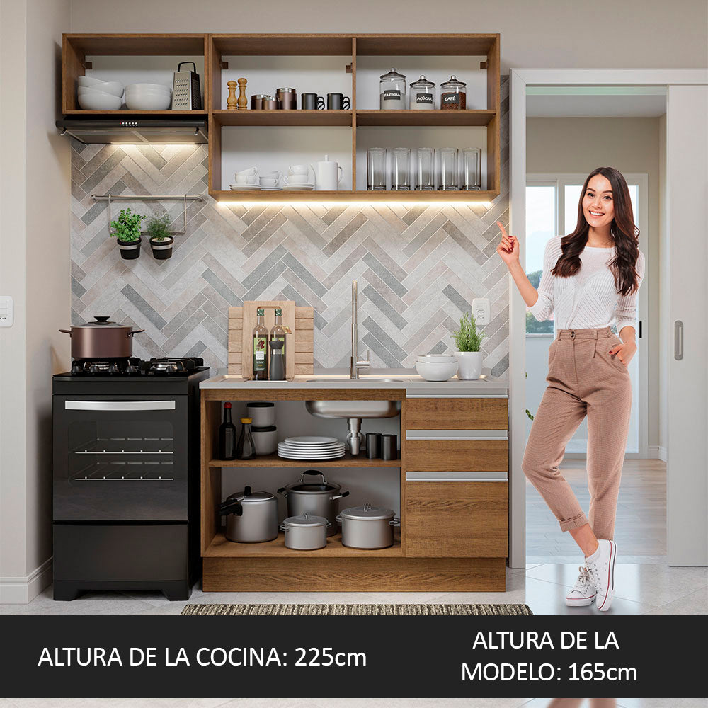 Cocina Compacta 180 cm 5 Puertas 3 Cajones Sin Mesada Marrón Glamy Madesa