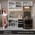 Cocina Compacta 200 cm 5 Puertas 3 Cajones Sin Mesada Blanco/Negro Glamy Madesa