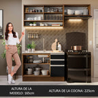 Cocina Compacta 200 cm 5 Puertas 3 Cajones Sin Mesada Marrón/Negro Glamy Madesa