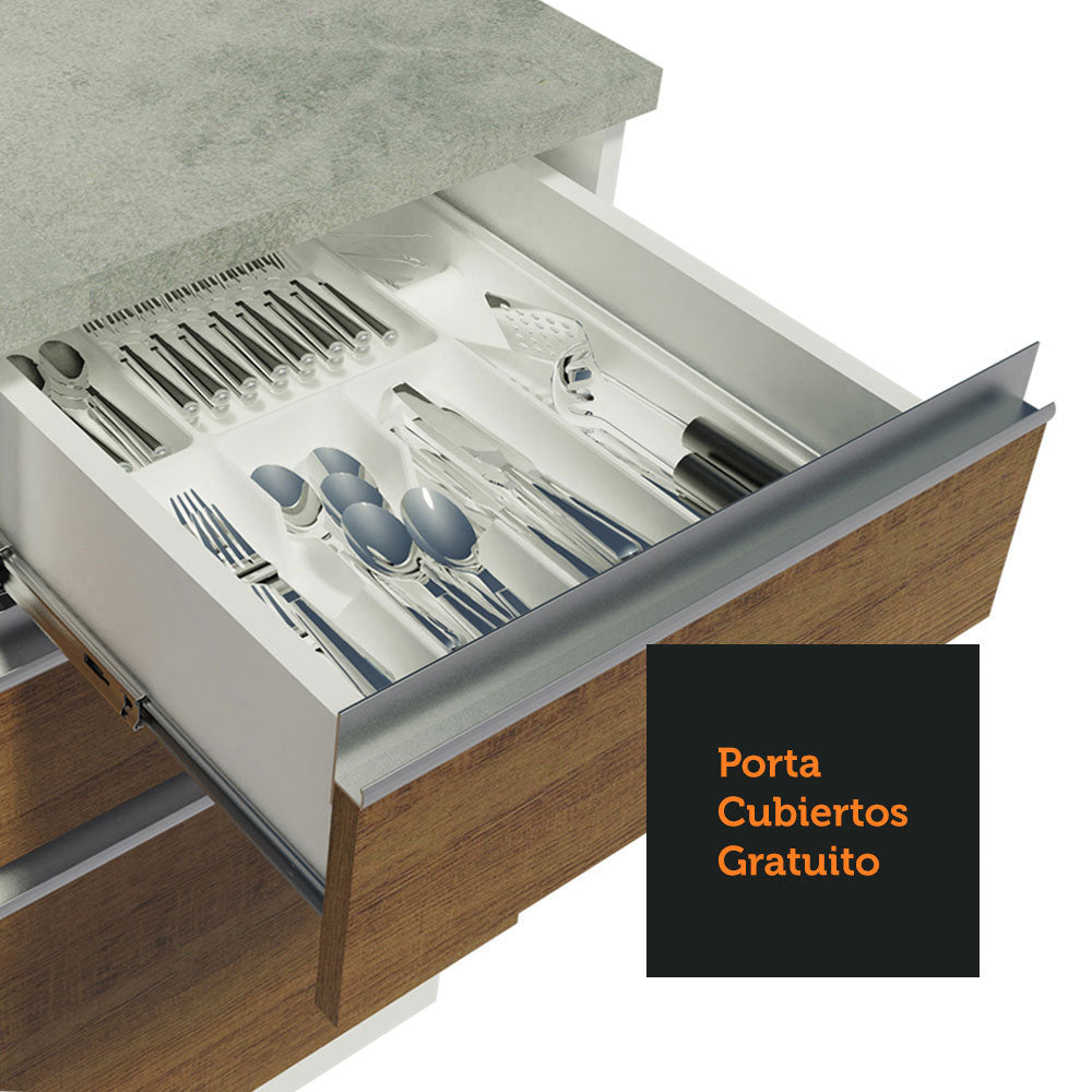 Cocina Compacta 200 cm 5 Puertas 3 Cajones Sin Mesada Blanco/Marrón Glamy Madesa