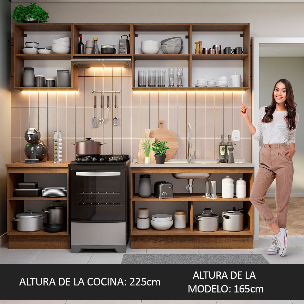 Combo completo de Cocina 240 cm 7 Puertas Sin Mesada Marrón Glamy Madesa 09