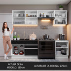 Combo completo de Cocina 260 cm 6 Puertas 2 Cajones Sin Mesada Blanco/Negro Glamy Madesa