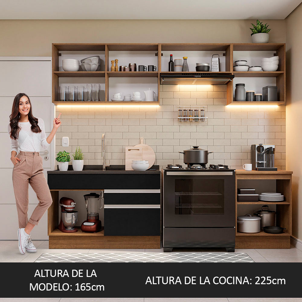Combo completo de Cocina Glamy Madesa 260cm - Marrón/Negro