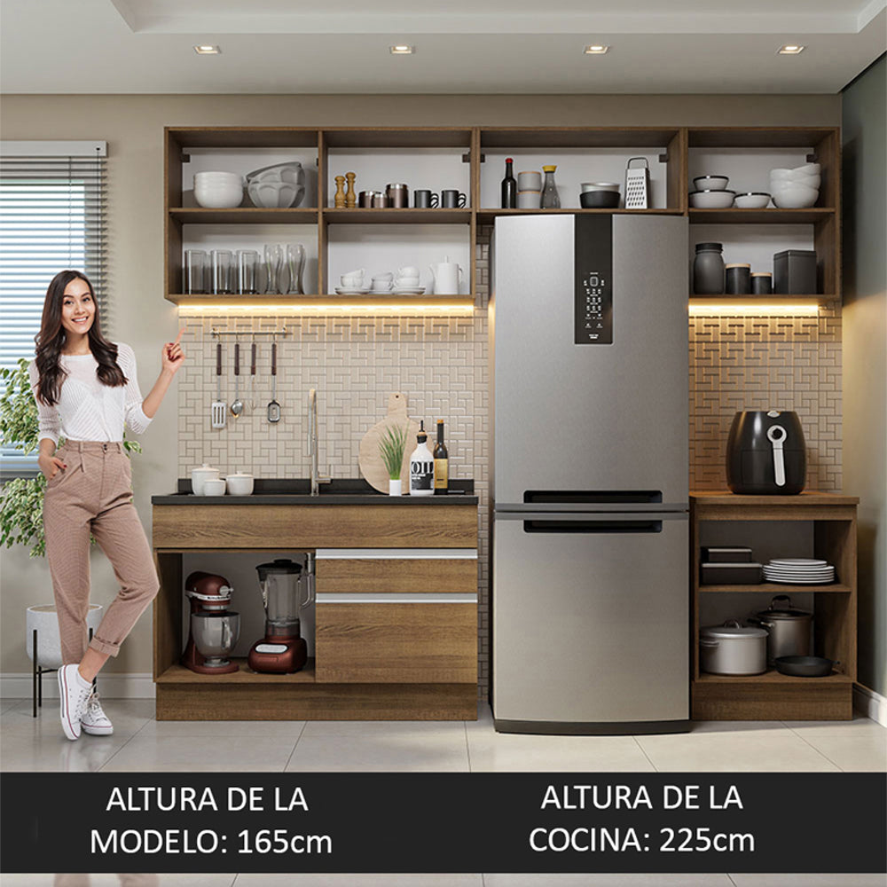 Combo completo de Cocina 260 cm 6 Puertas 2 Cajones Sin Mesada Marrón Glamy Madesa 05