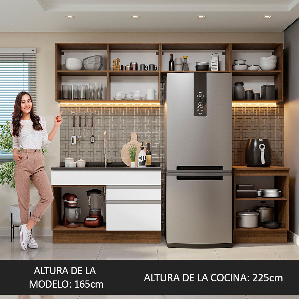 Combo completo de Cocina 260 cm 6 Puertas 2 Cajones Sin Mesada Marrón/Blanco Glamy Madesa 05