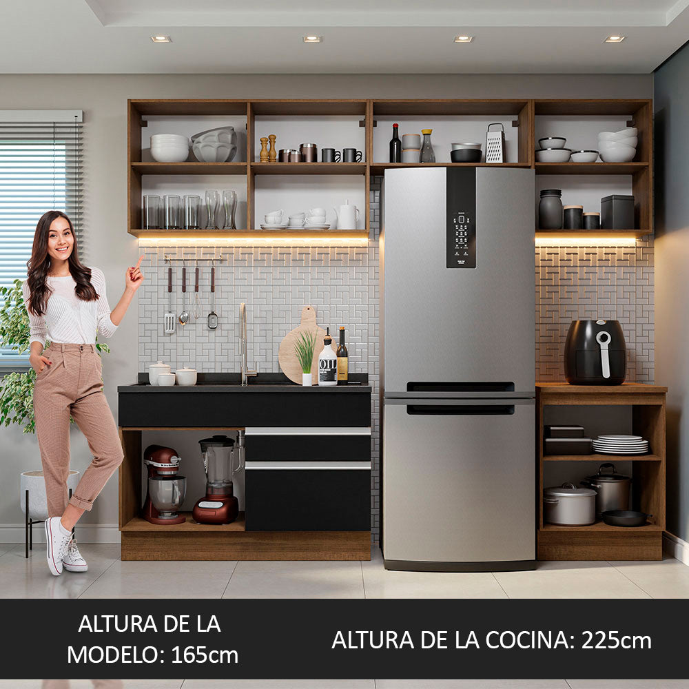 Combo completo de Cocina Glamy Madesa 260cm - Marrón/Negro