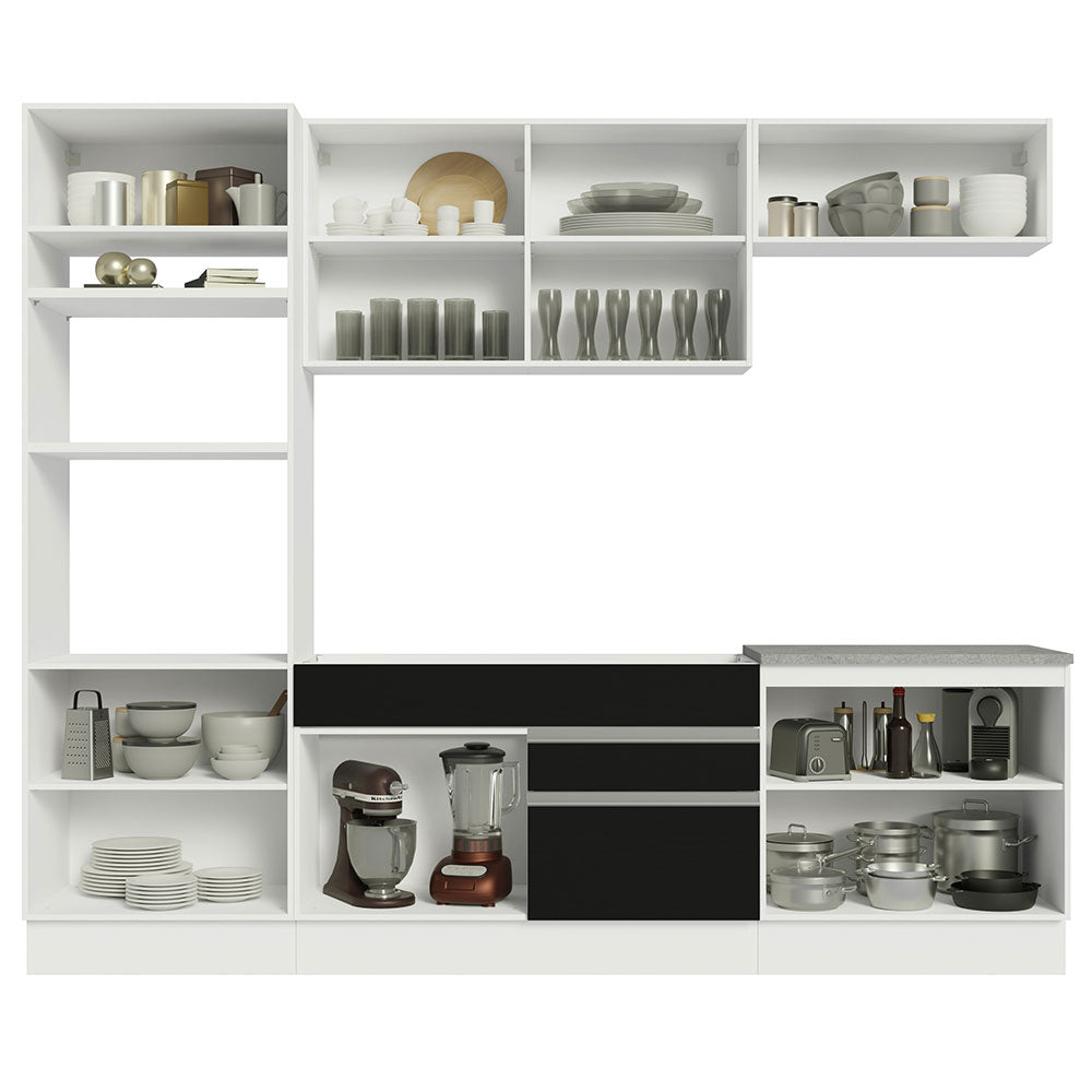 Combo completo de Cocina 270 cm 9 Puertas 2 Cajones Sin Mesada Blanco/Negro Glamy Madesa 13