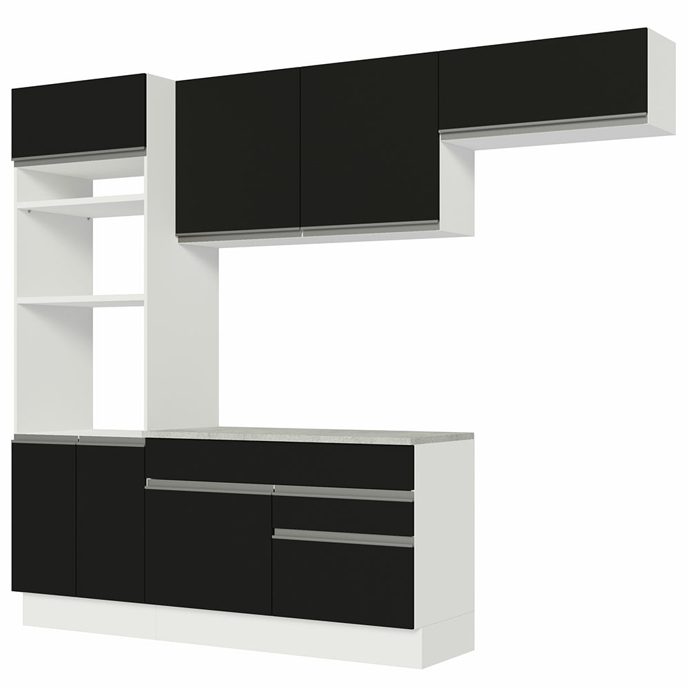 Combo completo de Cocina 270 cm 7 Puertas 2 Cajones Blanco/Negro Glamy Madesa