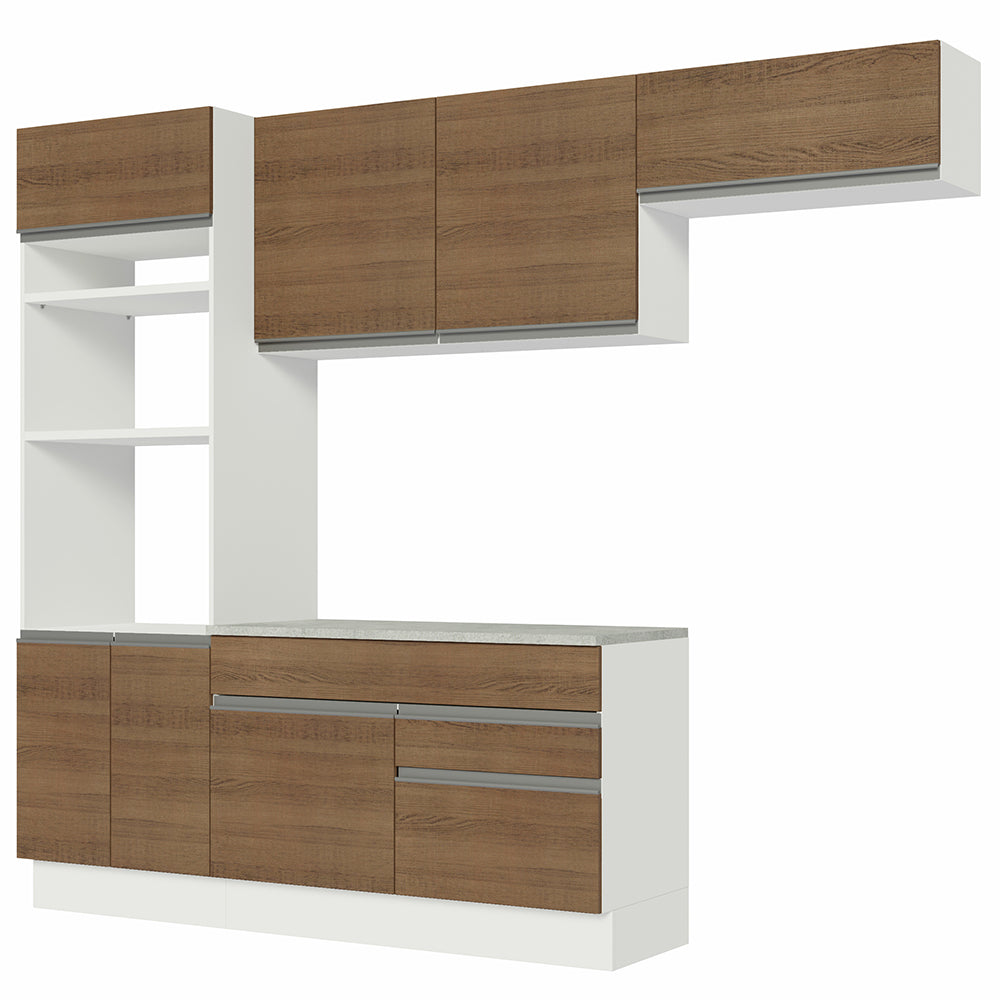 Combo completo de Cocina 270 cm 7 Puertas 2 Cajones Blanco/Marrón Glamy Madesa