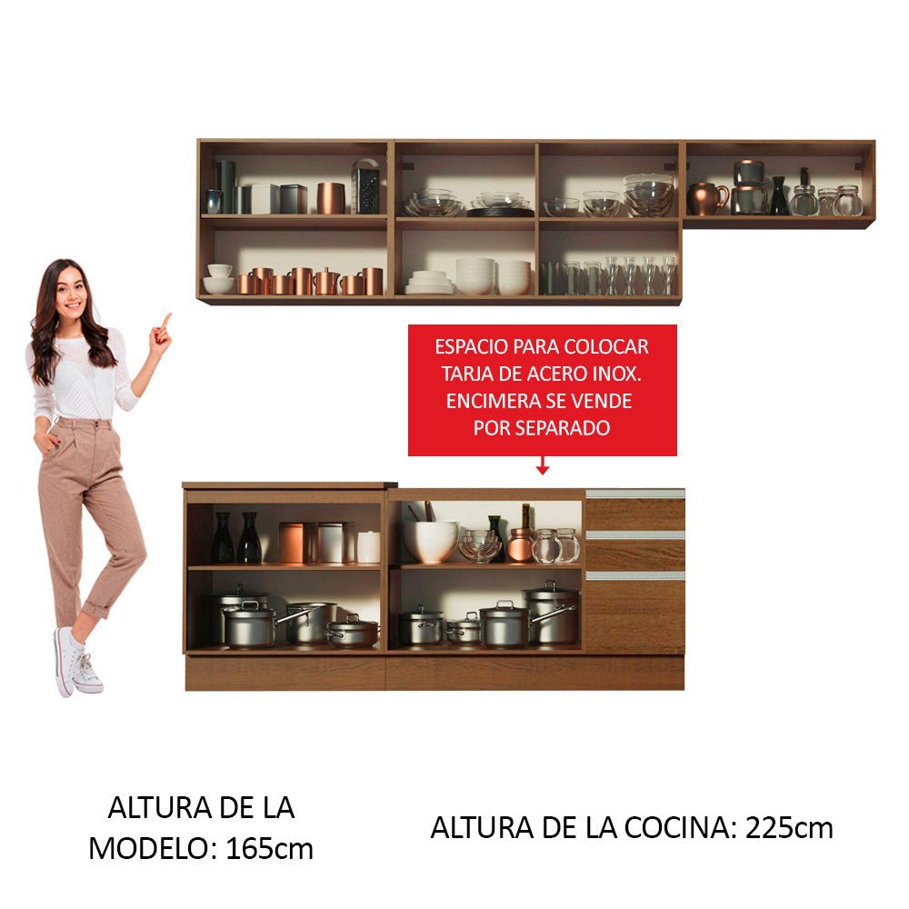 Combo completo de Cocina 280 cm 9 Puertas 3 Cajones Sin Mesada Marrón Glamy Madesa