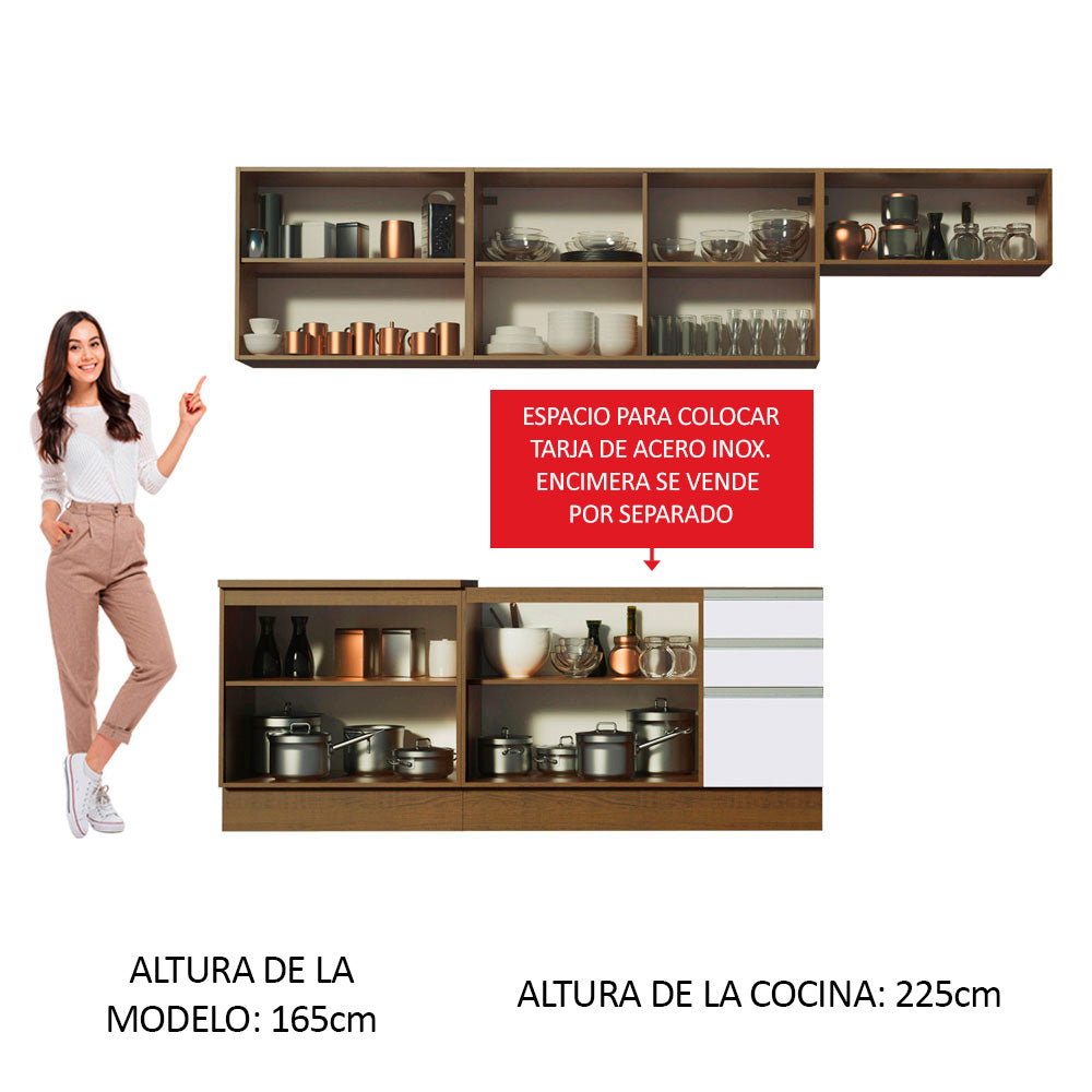 Combo completo de Cocina 280cm Marrón/Marrón/Blanco Marcela Madesa 03