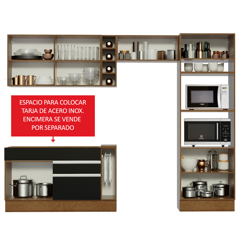 Combo completo de Cocina Madesa Glamy 290cm Marrón/Negro/Marrón 10