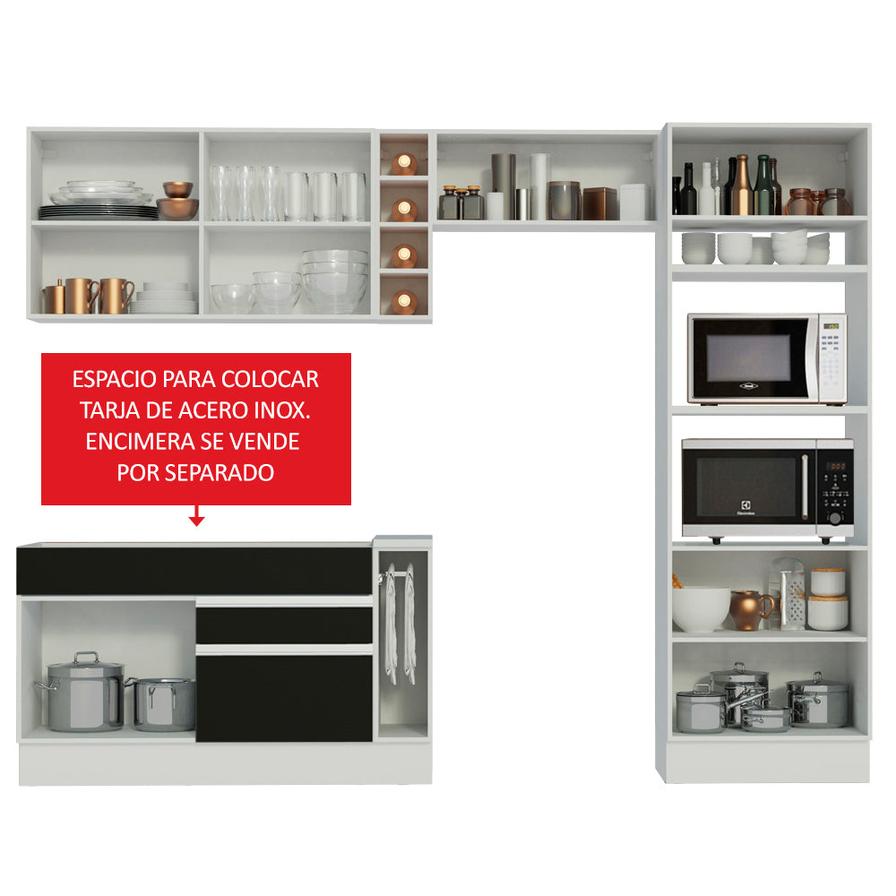 Combo completo de Cocina Madesa Glamy 290cm Blanco/Negro/Blanco 10