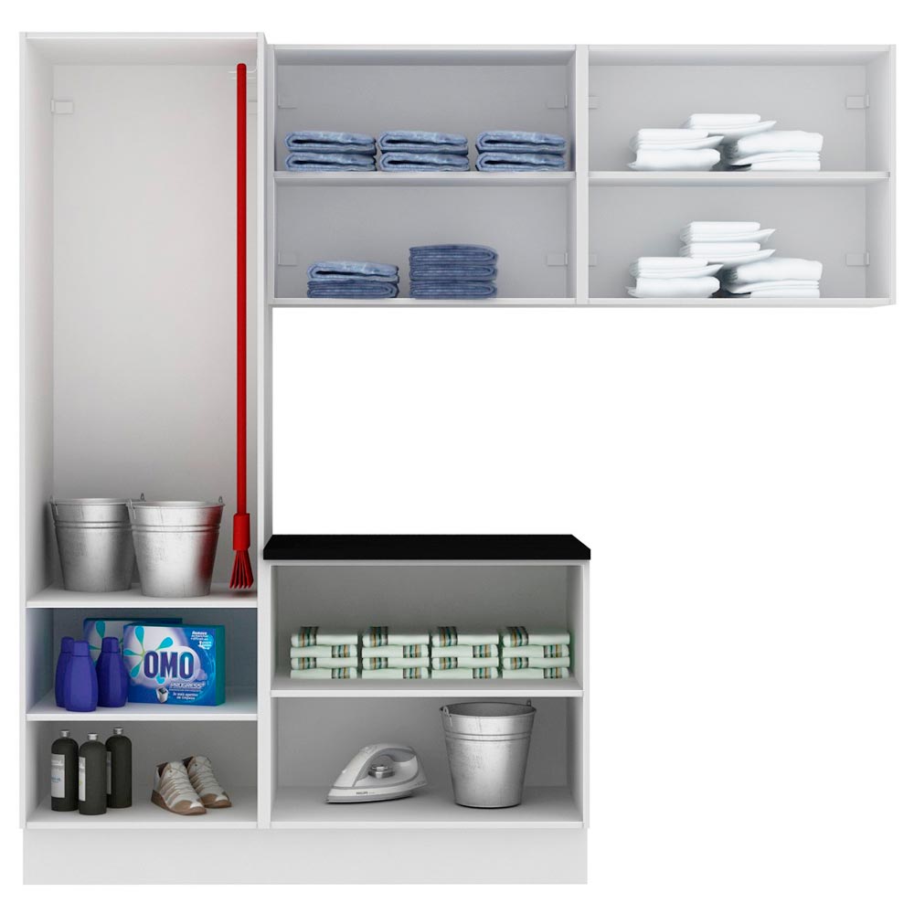 Kit Lavadero Madesa Acordes 100% MDF con Alacena, Bajo Mesada y Despensero Blanco Brillante