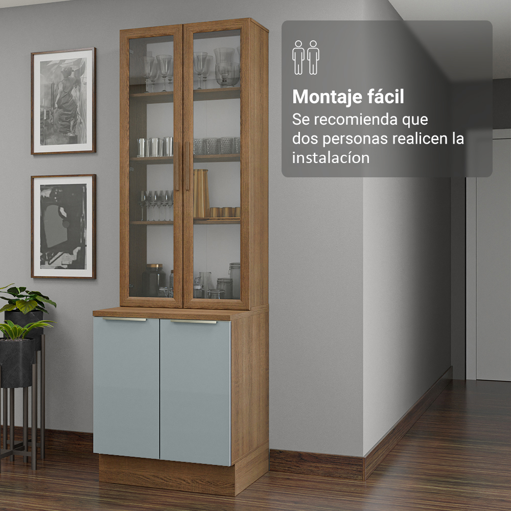 Kit Bajo Mesada y Cristalero 70 cm 4 Puertas Marrón/Gris Lux Madesa