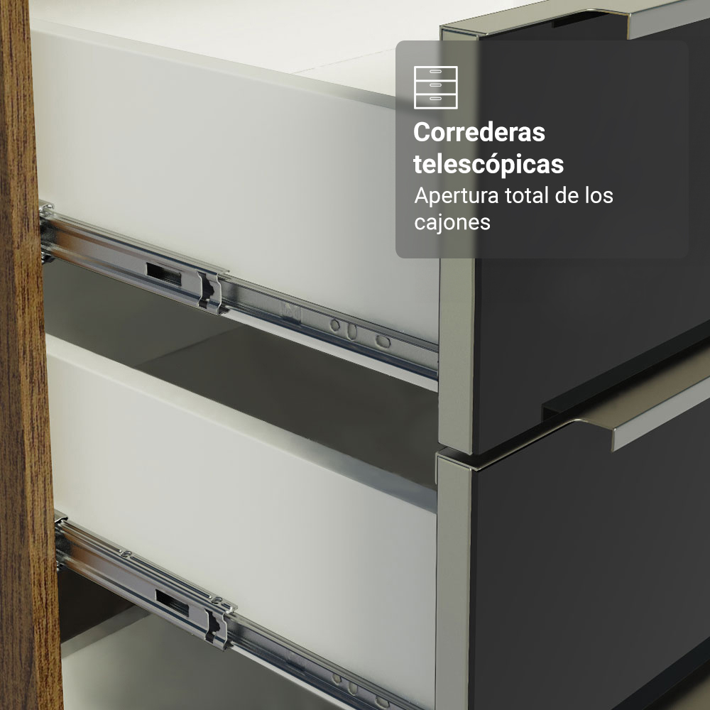Cocina Compacta 190 cm con Cristalero 8 Puertas 3 Cajones Marrón/Negro Lux Madesa