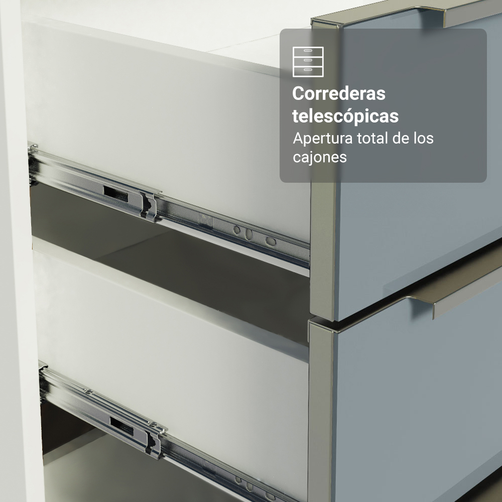 Cocina Compacta 190 cm con Cristalero 8 Puertas 3 Cajones Blanco/Gris Lux Madesa