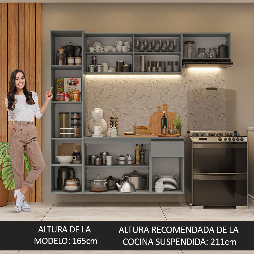 Cocina Compacta 220 cm Sin Patas Nice Gris 02