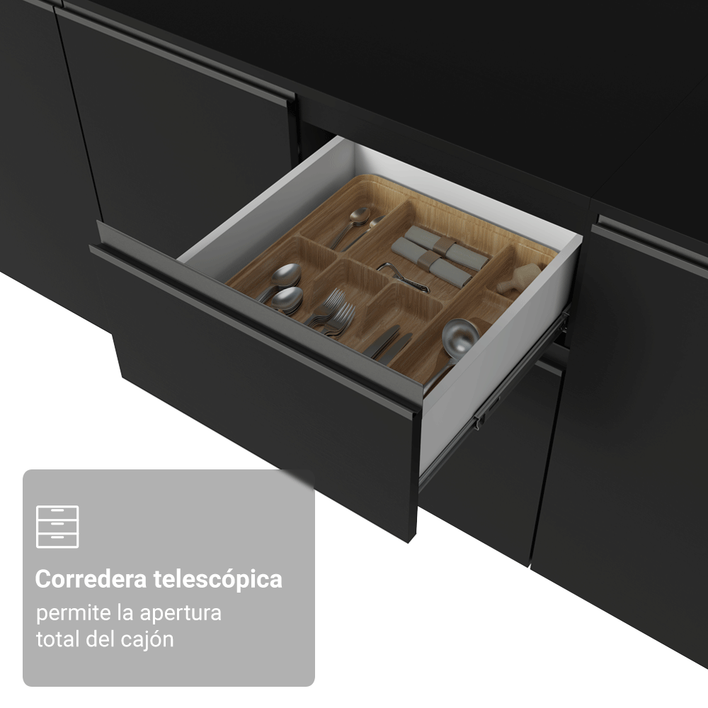 Combo completo de Cocina 260 cm Flotante Negro Nice Madesa 014