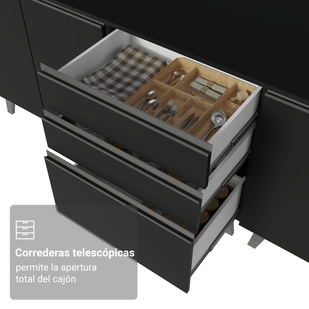 Combo Completo de Cocina 300 cm Negro Nice Madesa 05
