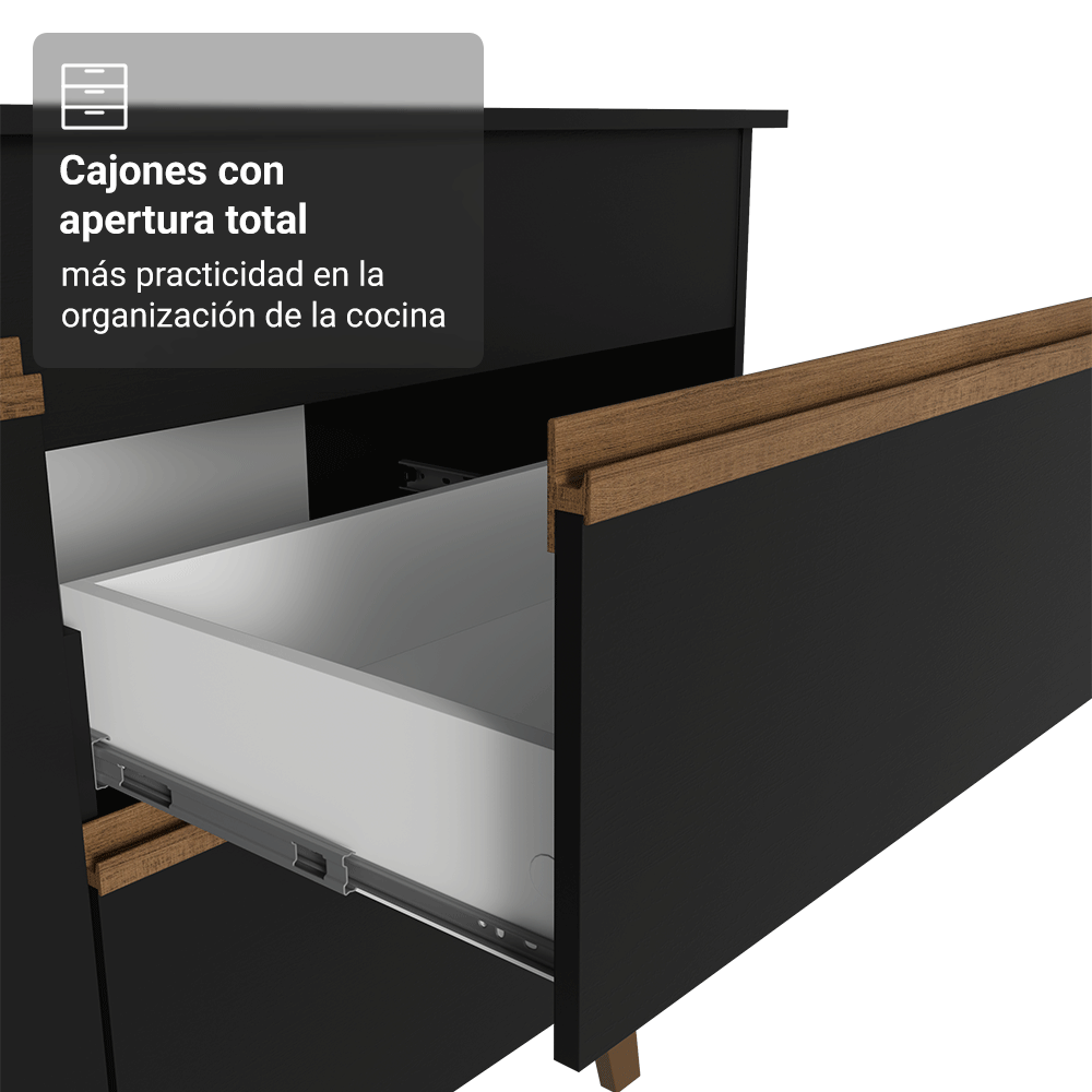 Mueble de Cocina Completa Pieta 310 cm 11 Puertas 1 Cajón (Con Mesada) Negro 02 Madesa