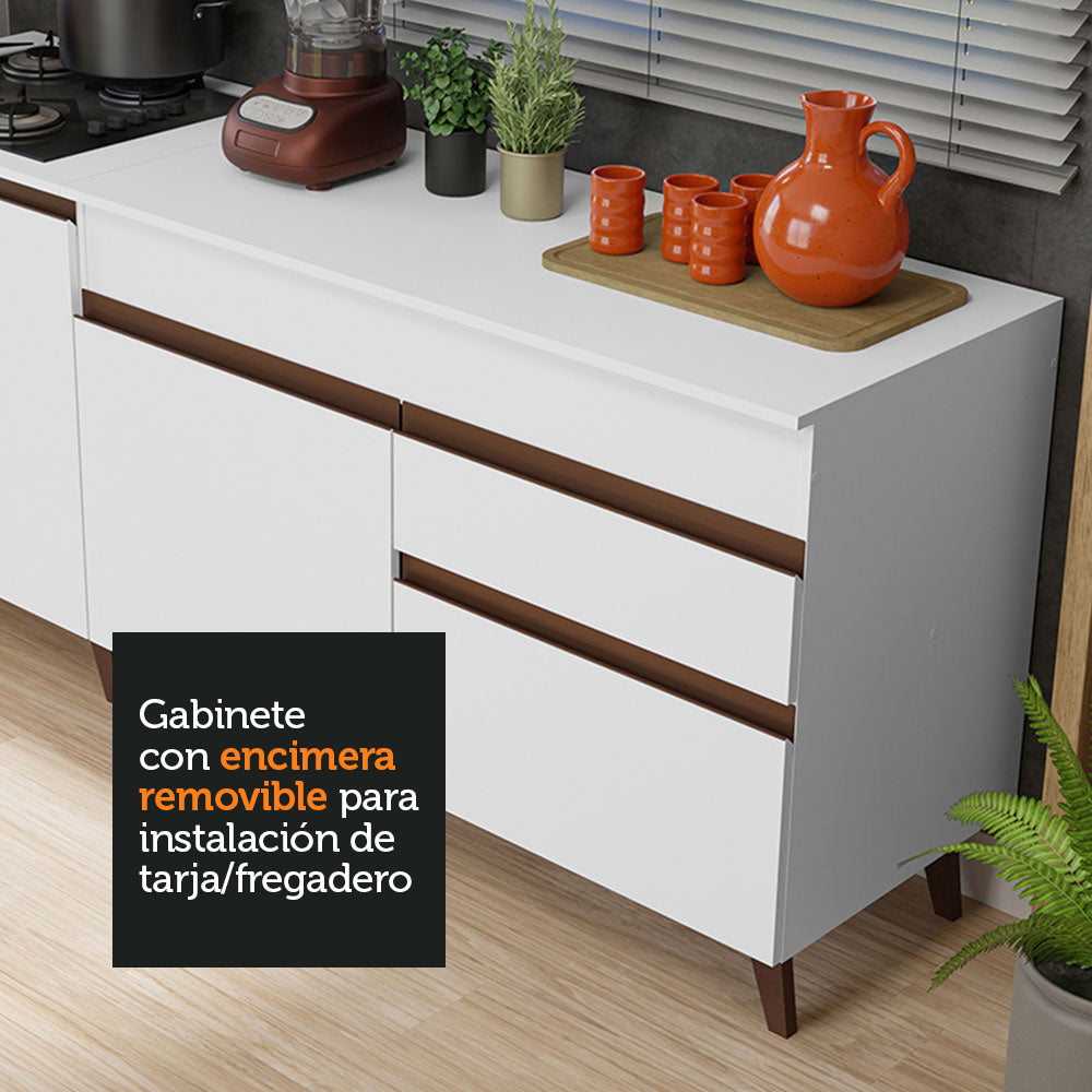 Kit de 2 Bajo Mesada de Cocina 4 Puertas 1 Cajón (Con Tapa) Reims Blanco
