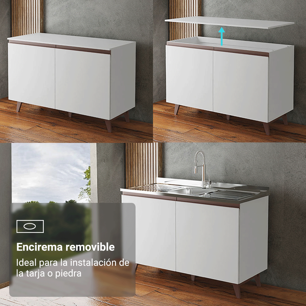 Kit com 3 Bajo Mesada Reims Madesa 2 Puertas 6 Cajones BB