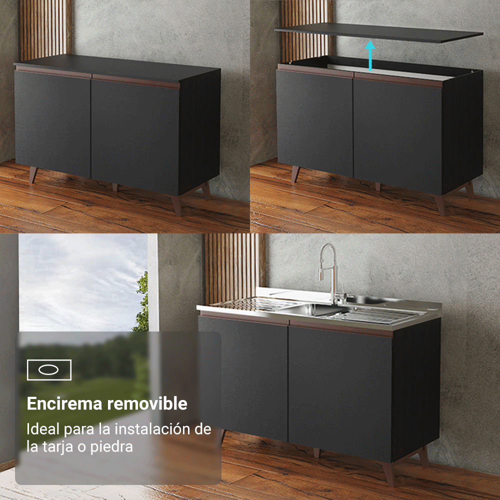 Kit com 3 Bajo Mesada Reims Madesa 2 Puertas 6 Cajones NN
