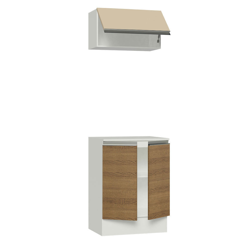 Kit Cocina 60 cm 100% MDF 2 Puertas 1 Abatible Marrón/Crema/Blanco Smart Madesa