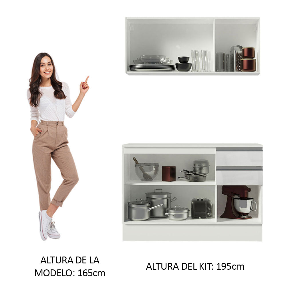 Cocina Compacta Smart 100% MDF Puertas Brillante XP 120 cm 6 Puertas 2 Cajones (Con Mesada) Blanco Madesa