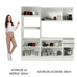 Cocina Compacta Smart 100% MDF Puertas Brillante XP 190 cm 9 Puertas 2 Cajones (Con Mesada) Blanco Madesa