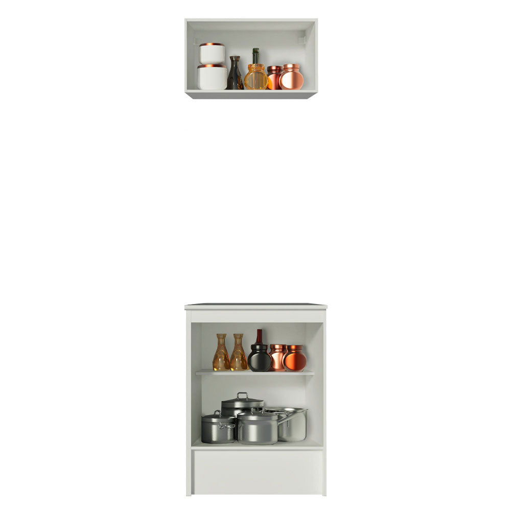 Kit Topazio 60 cm con alacena y bajo mesada, Blanco/Marrón