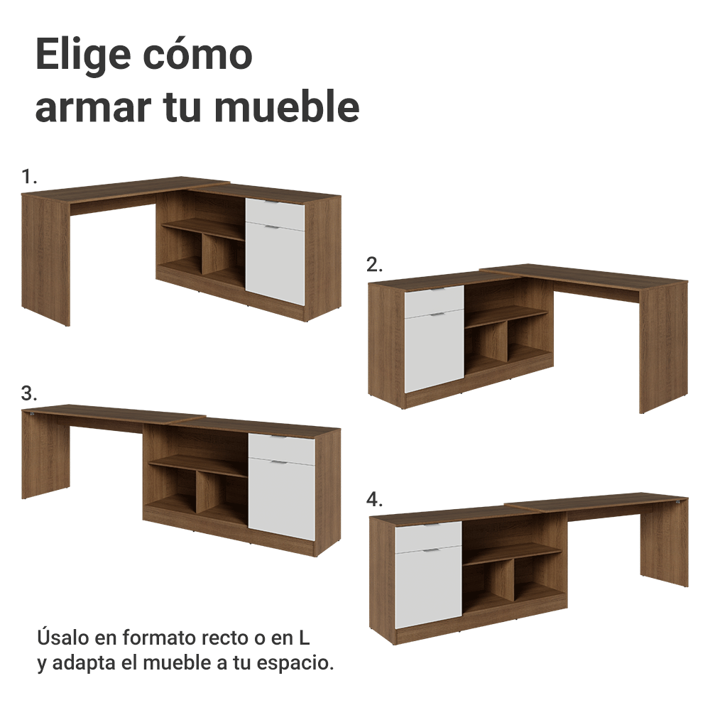 Tocador Esquinero para Maquillaje o Escritorio 300 cm Marrón/Blanco Madesa