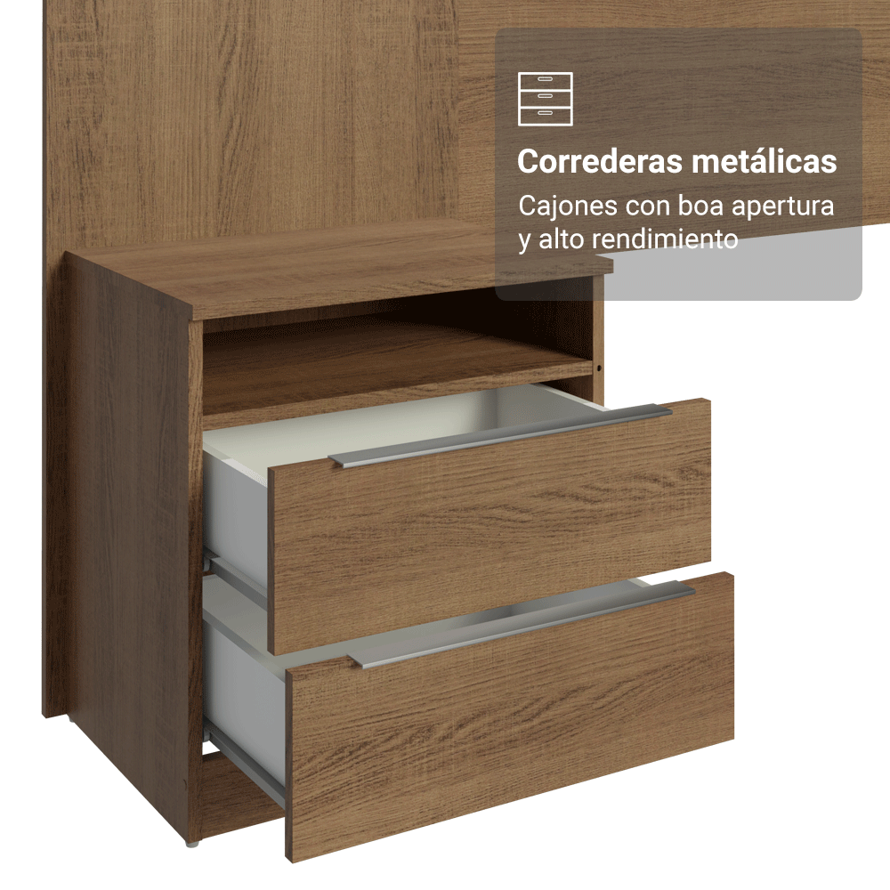 Respaldo de Cama Extensible Tapizado con 2 Mesas de Luz Marrón/Imperial Madesa