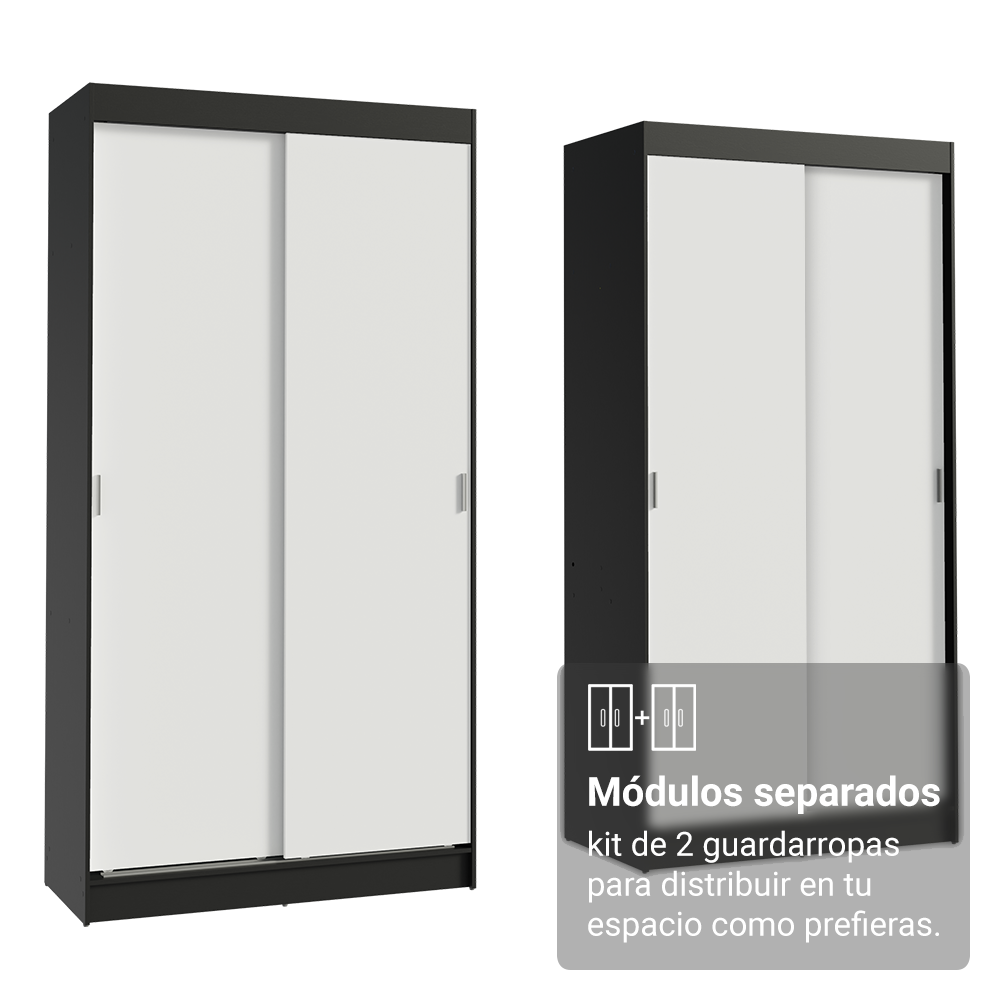 Conjunto 2 Placares 4 Puertas Corredizas Negro/Blanco Tokio Madesa