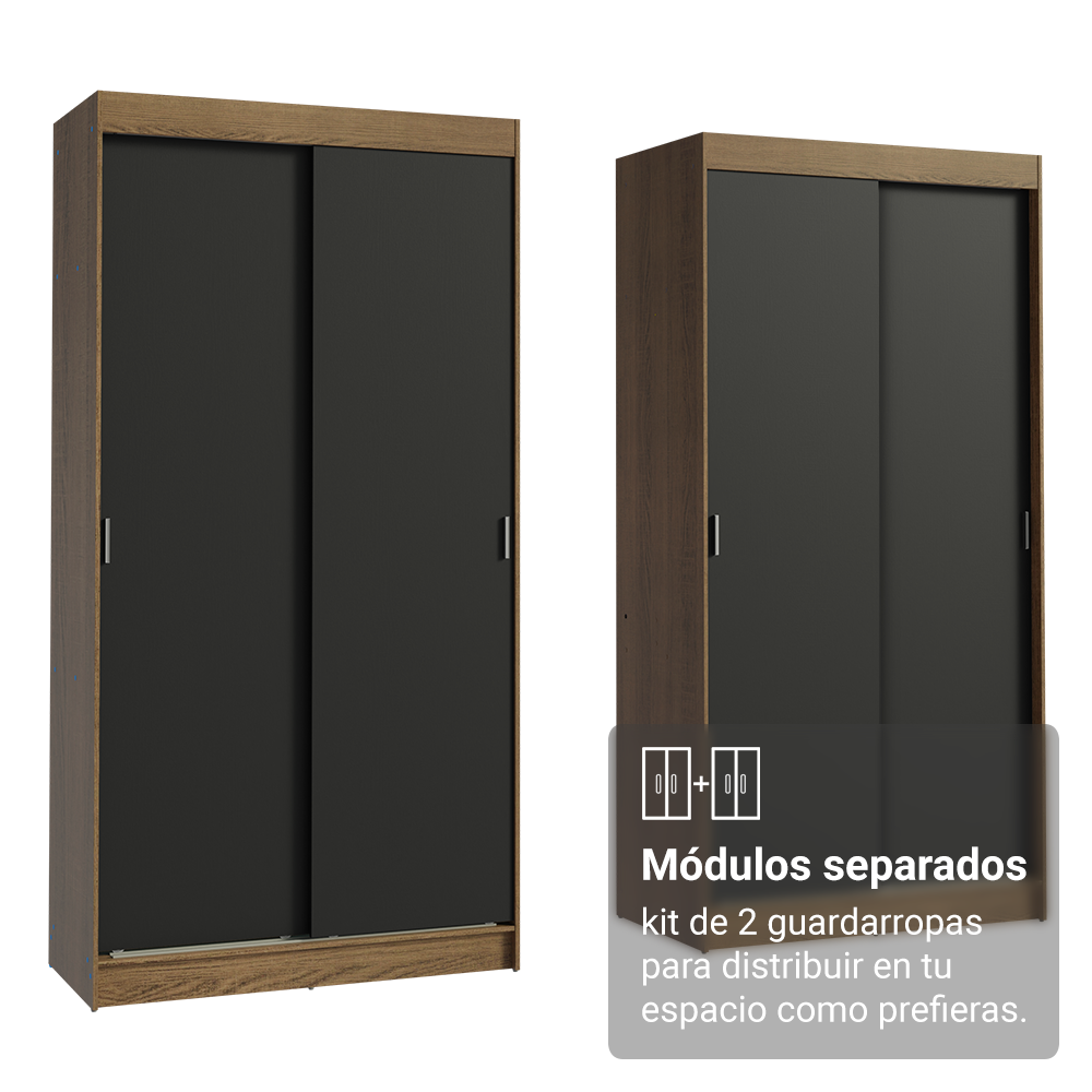 Conjunto 2 Placares 4 Puertas Corredizas Marrón/Negro Tokio Madesa