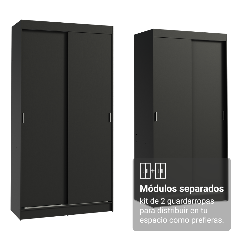 Conjunto 2 Placares 4 Puertas Corredizas Negro Tokio Madesa