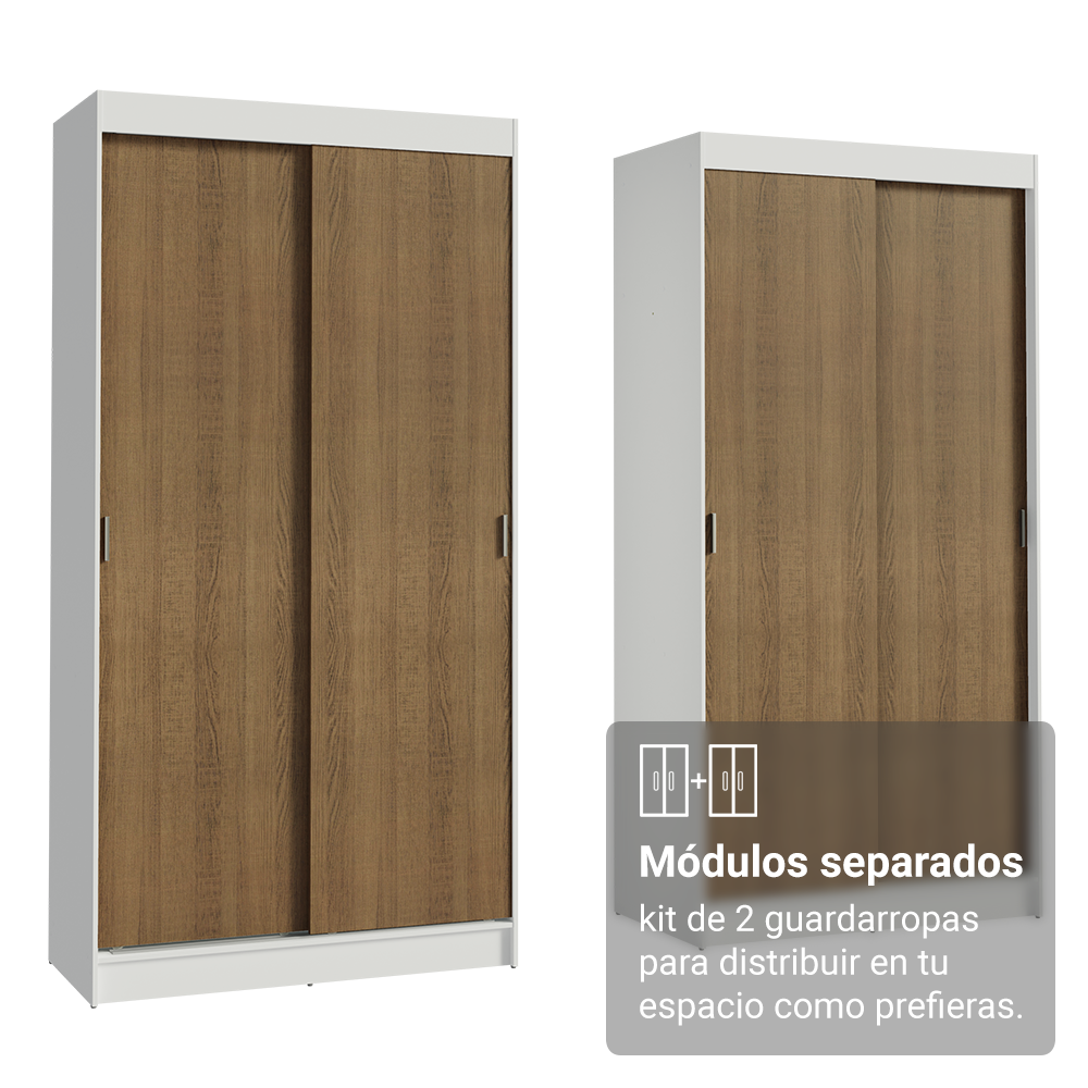 Conjunto 2 Placares 4 Puertas Corredizas Blanco/Marrón Tokio Madesa