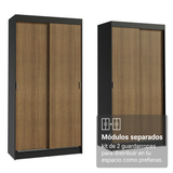 Conjunto 2 Placares 4 Puertas Corredizas Negro/Marrón Tokio Madesa