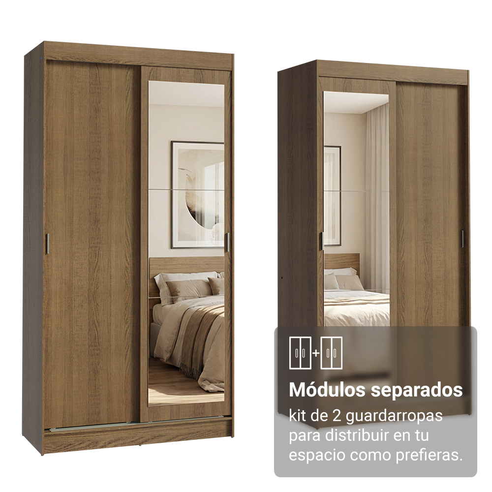 Conjunto 2 Placares 4 Puertas Corredizas con 2 Espejos Marrón Tokio Madesa