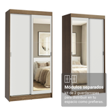 Conjunto 2 Placares 4 Puertas Corredizas con 2 Espejos Marrón/Blanco Tokio Madesa