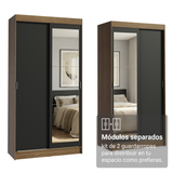 Conjunto 2 Placares 4 Puertas Corredizas con 2 Espejos Marrón/Negro Tokio Madesa