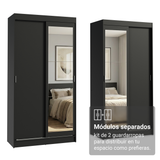 Conjunto 2 Placares 4 Puertas Corredizas con 2 Espejos Negro Tokio Madesa