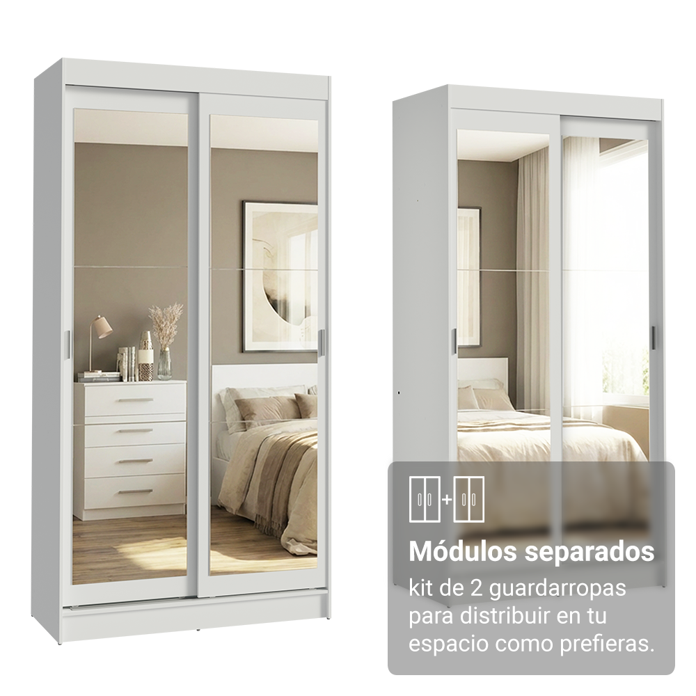 Conjunto 2 Placares 4 Puertas Corredizas con 4 Espejos Blanco Tokio Madesa