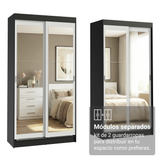 Conjunto 2 Placares 4 Puertas Corredizas con 4 Espejos Negro/Blanco Tokio Madesa