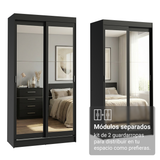 Conjunto 2 Placares 4 Puertas Corredizas con 4 Espejos Negro Tokio Madesa